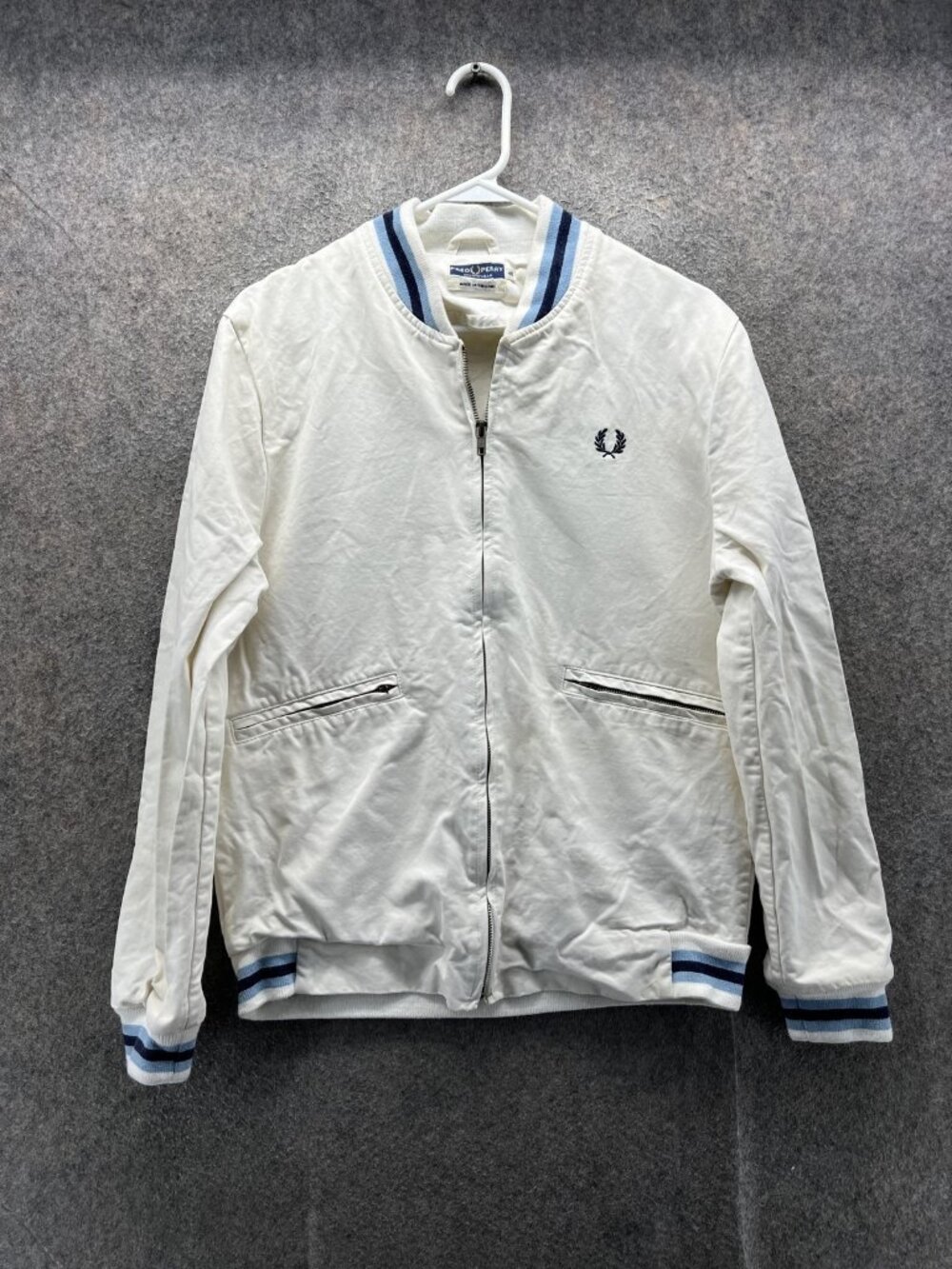 Fred Perry Bomber Jacket Mens 40 White Full Zip Sportswear England J4166 Monkey